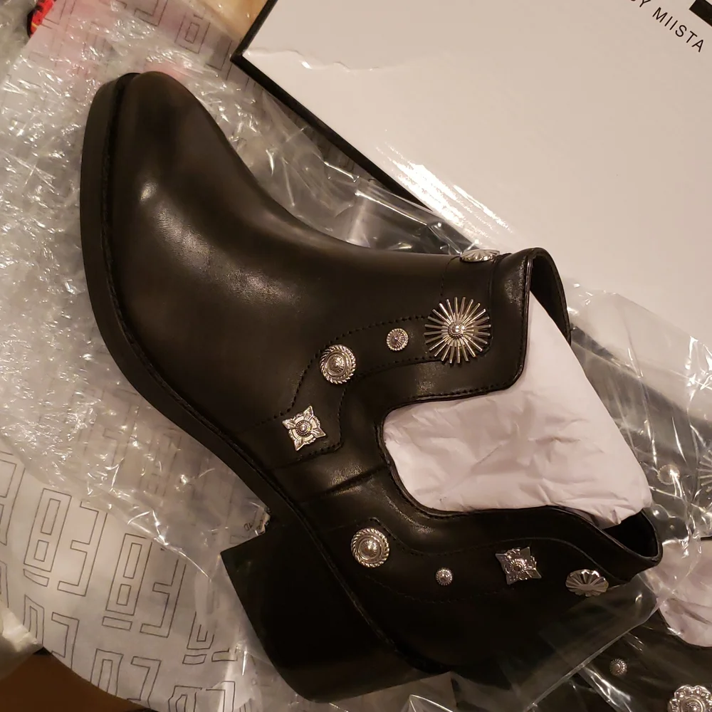 Miista New Boots Black Stud Embellished Booties Leather Women's 9.5 Chic! - Picture 13 of 17
